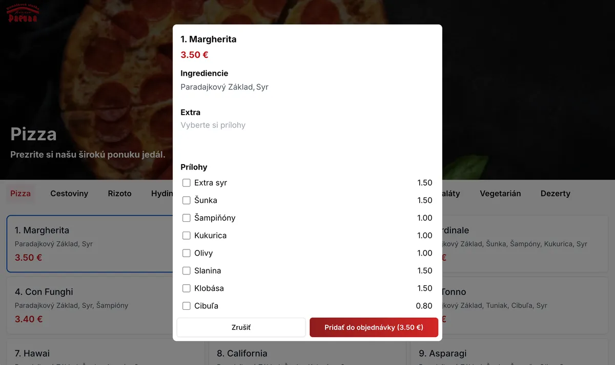 Toppings selection